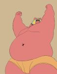  2015 anthro belly bulge clothing humanoid_hands male mammal mask navel osos overweight overweight_male red_body simple_background solo underwear ursid 