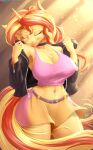  2021 anthro anthrofied big_breasts blonde_hair bottomwear breasts choker clothed clothing cutie_mark equestria_girls equid equine eyes_closed female fur hair hasbro hi_res horn jewelry legwear long_hair mammal multicolored_hair my_little_pony navel necklace portrait red_hair skirt solo sunset_shimmer_(eg) thigh_highs three-quarter_portrait two_tone_hair unicorn viejillox wide_hips yellow_body yellow_fur 