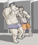  2007 anthro biped bulge canid canine clothing duo hug humanoid_hands inside male mammal osos overweight overweight_male underwear ursid 