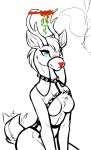  anthro antlers blue_eyes blush breasts capreoline cervid chest_tuft christmas conditional_dnp excited featureless_breasts female fur hi_res holidays horn mammal mistletoe nude plant red_nose reindeer simple_background solo tailwag tom_fischbach tuft white_background white_body white_fur 