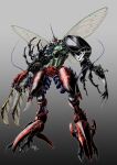  absurdres antennae asymmetrical_armor asymmetrical_arms beast_wars beast_wars_ii beetle bug cicada claws gattai highres insect insect_wings lobster maximal mecha oohara_tetsuya orange_eyes organic rhinoceros_beetle sharp_teeth signature teeth transformers tripredacus white_background wings 