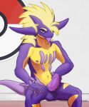  absurd_res amped_toxtricity anthro asderat balls blonde_hair erection genitals glowing glowing_hair hair hands_on_hips hi_res horn humanoid_hands lidded_eyes male muscular navel nintendo nipples nude penis pok&eacute;mon pok&eacute;mon_(species) pok&eacute;mon_center purple_body saliva_dripping sitting solo spiked_penis spikes spikes_(anatomy) tongue tongue_out toxtricity vein veiny_penis video_games 