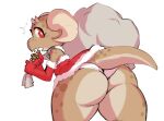  anthro armwear borvar butt christmas christmas_clothing clothed clothing collar elbow_gloves female gingerbread_man gloves handwear holidays horn kobold looking_back open_mouth panties piko rear_view red_eyes simple_background solo spots spotted_body standing underwear white_background white_panties 