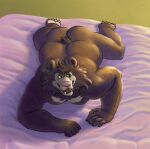  2016 anthro bed black_body black_fur butt fur furniture humanoid_hands male mammal osos overweight overweight_male solo ursid 