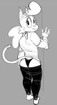  2021 anthro butt calika clothed clothing dbaru domestic_cat felid feline felis female gloves handwear hi_res looking_at_viewer looking_back mammal mighty_magiswords monochrome panties pants_down partially_clothed rear_view solo underwear 
