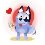 &lt;3 anthro australian_cattle_dog bluey_(show) canid canine canis cattledog domestic_dog female food herding_dog inklingbear_(artist) looking_at_viewer mammal pastoral_dog pepperoni_pizza pizza smile socks_(bluey) solo speedpaint tailwag tongue tongue_out 