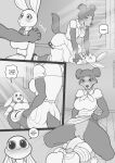  2020 5_fingers angry anthro beastars blush breasts buckteeth canid canine canis clothed clothing clothing_lift comic crossgender dialogue digital_media_(artwork) domestic_rabbit duo dwarf_rabbit english_text female fingers freckles_(artist) ftg_crossgender fti_crossgender genitals greyscale gynomorph gynomorph/female haru_(beastars) humanoid_genitalia humanoid_penis intersex intersex/female juno_(beastars) lagomorph leporid lying mammal monochrome on_back open_mouth oryctolagus penis pivoted_ears pussy rabbit smile speech_bubble teeth text tongue tongue_out url wolf 