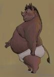  2019 anthro brown_body brown_fur bulge butt clothing fur humanoid_hands male mammal morbidly_obese obese osos overweight overweight_male simple_background solo suid suina sus_(pig) underwear wild_boar 