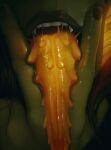  2021 5_fingers alien bodily_fluids breasts cunnilingus_gesture digital_media_(artwork) female fingers gesture glowing green_body green_skin hair hi_res humanoid long_tongue natyss not_furry nyuunzi open_mouth saliva suggestive suggestive_gesture teeth tongue tongue_out 