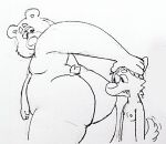  2018 anthro belly big_butt bodily_fluids butt canid canine drooling duo humanoid_hands male mammal moobs nipples osos overweight overweight_male saliva simple_background sketch traditional_media_(artwork) ursid 