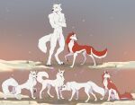  anthro balls balto_(film) breasts canid canine canis clothed clothing domestic_dog drmax14 duo female feral fur genitals grass hi_res jenna_(balto) male mammal nude plant snow standing white_body white_fur 