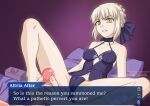  &gt;:( 1girl angry annoyed artist_name artoria_pendragon_(all) bare_shoulders barefoot blonde_hair burbur censored collarbone commentary disgust english_commentary english_text eye_contact eyebrows_visible_through_hair facing_viewer fate/grand_order fate_(series) feet footjob frown gesugao glaring hair_ornament legs_apart looking_at_another looking_at_viewer mixed-language_commentary mosaic_censoring open_mouth penis saber saber_alter spread_legs toes two-footed_footjob v-shaped_eyebrows watermark yellow_eyes 