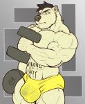  2018 abs abstract_background absurd_res anthro barazoku big_muscles bodily_fluids body_writing bulge clothing dumbbell exercise hair hi_res male mammal muscular muscular_anthro muscular_male navel nightterror pecs polar_bear solo standing sweat underwear ursid ursine weightlifting weights workout 