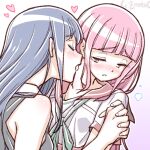  2girls artist_name blue_hair blush closed_eyes heart holding_hands interlocked_fingers licking long_hair magia_record:_mahou_shoujo_madoka_magica_gaiden mahou_shoujo_madoka_magica multiple_girls nanami_yachiyo neck_licking pink_hair studiozombie tamaki_iroha yuri 