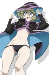  1girl artist_name black_panties blonde_hair blue_eyes blush breasts cameltoe elfnein eyebrows_visible_through_hair groin highres hood looking_at_viewer miyabi_mt-b navel open_mouth panties senki_zesshou_symphogear shadow shiny shiny_hair shiny_skin short_hair simple_background small_breasts solo teeth underwear upper_teeth white_background 