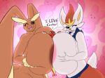  anthro areola bds_charmeleon big_breasts breast_squish breasts breasts_frottage cinderace dialogue female female/female holding_breast huge_breasts hyper hyper_breasts larger_female lopunny nintendo pok&eacute;mon pok&eacute;mon_(species) size_difference squish video_games 