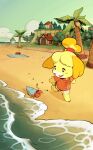  ! 2021 animal_crossing anthro arthropod beach biped canid canine canis clothing cloud crab crustacean decapoda detailed_background digital_media_(artwork) domestic_dog duo female fur hi_res isabelle_(animal_crossing) island looking_aside malacostracan mammal marine nintendo open_mouth palm_tree pawsmasher plant red_clothing seashell seaside shell shih_tzu sky toy_dog tree video_games walking water yellow_body yellow_fur 