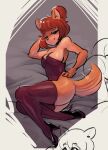  2019 bare_shoulders bed bedroom_eyes breasts brown_hair canid canine canis claire_(spikedmauler) cleavage clothed clothing domestic_dog female fluffy fluffy_tail fur furniture hair hair_bun hi_res high_heels inner_ear_fluff legwear leotard lingerie looking_at_viewer lying mammal narrowed_eyes on_bed on_side seductive shiba_inu signature smile solo spikedmauler spitz teddy_(clothing) thigh_highs topwear tuft 