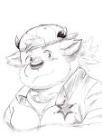  2021 anthro babe_bunyan bovid bovine cattle clothing hat headgear headwear hi_res kemono lhjal2 male mammal overweight overweight_male portrait simple_background sketch solo tokyo_afterschool_summoners video_games white_background 