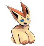  2021 anthro areola big_breasts big_ears black_nose blue_eyes blue_sclera breasts fangs female fur half-closed_eyes legendary_pok&eacute;mon looking_away mammal narrowed_eyes nejtacoz58m8 nintendo nipples open_mouth pok&eacute;mon pok&eacute;mon_(species) simple_background solo teeth tongue tongue_out victini video_games white_background 