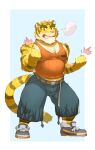  absurd_res anthro biceps clothing eyebrows felid fur gamma-g hi_res male mammal morenatsu muscular muscular_male pantherine thick_eyebrows tiger topwear torahiko_(morenatsu) video_games visual_novel 