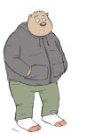  2008 anthro bottomwear brown_body brown_fur clothing fur hoodie male mammal mustard_(artist) overweight overweight_male pants simple_background solo topwear ursid white_background 