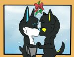  2020 anthro canid canine canis chibi chiropteran christmas holidays kissing male male/male mammal mistletoe nightmarebat picture_frame plant snow snowing softdiamond solo thetater wolf 