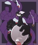  2021 alternate_color anthro avian big_tail black_body bulge collar digital_drawing_(artwork) digital_media_(artwork) drone drone_249-001 duo fan_character glistening hypnosis legendary_pok&eacute;mon lock lock_bulge lock_symbol lugia male mind_control multicolored_body nintendo null_bulge pok&eacute;mon pok&eacute;mon_(species) purple_background purple_body purple_collar red_eyes rubber shadow_lugia shadow_pok&eacute;mon shinywark simple_background size_difference spiral_eyes story story_in_description tanakeah_(shadow_lugia) teeth two_tone_body video_games white_body 