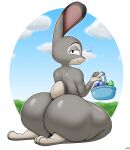  &lt;3 2021 absurd_res anthro big_butt butt disney easter easter_egg female fur grey_body grey_fur hi_res holidays huge_butt judy_hopps kneeling lagomorph leporid looking_at_viewer looking_back mammal nude purple_eyes rabbit solo thick_thighs xmetalhusky zootopia 