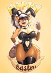  anthro basket big_breasts breasts brown_nose bunny_costume bunny_ears_(cosmetic) canid canine clothing costume easter easter_basket easter_egg elizabeth_fox female fingers fox hi_res holidays looking_at_viewer mammal navel one_eye_closed open_mouth red_eyes smile solo teeth tight_clothing tongue viejillox wink winking_at_viewer 