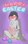  abdominal_bulge andromorph anthro blush bodily_fluids easter easter_egg egg genital_fluids genitals hi_res holidays intersex mikey6193 oviposition pussy pussy_juice solo text 