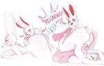  2021 absurd_res anthro anthro_on_anthro big_breasts big_butt breasts butt dialogue duo ears_up easter_egg egg egg_insertion english_text female female/female female_penetrated female_penetrating female_penetrating_female fur hi_res lagomorph leporid long_ears mammal oviposition penetration rabbit text ttothep_arts white_body white_fur 