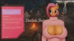  3d_(artwork) anthro anthrofied big_breasts breasts cleavage cleavage_cut clothed clothing digital_media_(artwork) english_text equid equine eyewear female fluttershy_(mlp) friendship_is_magic glasses hair hasbro hi_res huge_breasts mammal moreuselesssource my_little_pony nipple_outline pink_hair solo text yellow_body 