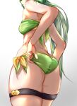  1girl adjusting_clothes adjusting_swimsuit ass ass_focus bikini breasts butt_crack elf fana_(fanasart) fingernails from_behind goblin_slayer! green_bikini green_hair head_out_of_frame high_elf_archer_(goblin_slayer!) highres legs_together pointy_ears sarashi side-tie_bikini small_breasts solo standing strapless strapless_bikini swimsuit thick_thighs thigh_strap thighs trefoil wide_hips 
