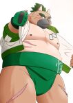  2021 anthro belly blush canid canine canis clothed clothing domestic_dog hi_res inunodaidokoro kemono male mammal moobs nipples overweight overweight_male scar solo sumo tokyo_afterschool_summoners video_games yasuyori 