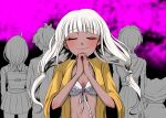  1boy 3girls ahoge akamatsu_kaede amami_rantarou animal_ears bangs bikini blunt_bangs blush breasts cat_ears collarbone commentary_request danganronpa_(series) danganronpa_v3:_killing_harmony dark_skin eyebrows_visible_through_hair facing_viewer fake_animal_ears frilled_bikini frills from_behind hands_clasped hat height_difference highres hoshi_ryouma jacket jewelry long_hair long_sleeves low_twintails maid maid_headdress medium_hair miniskirt multiple_girls necklace open_clothes open_jacket own_hands_together pink_background pleated_skirt shirt short_hair skirt small_breasts smile solo_focus spoilers swimsuit tansug_(tansuk88) toujou_kirumi twintails upper_body vest white_hair wide_sleeves yellow_jacket yonaga_angie 