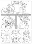  animal_humanoid anthro bottomwear cat_humanoid clothing comic comic_page duo felid felid_humanoid feline feline_humanoid female female/female francine_manx hi_res humanoid mammal mammal_humanoid miniskirt polly_esther samurai_pizza_cats skirt stabbzycat tight_clothing 