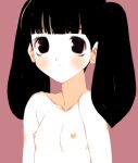 1girl bangs black_eyes black_hair blunt_bangs breasts closed_eyes collarbone kyuu_(pinpo) low_twintails original pink_background simple_background small_breasts solo twintails 