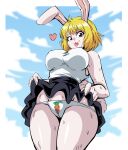  &lt;3 2021 anthro blonde_hair bottomwear breasts camel_toe carrot_(one_piece) clothed clothing cloud day eyelashes female hair hi_res lagomorph leporid lewdamone looking_at_viewer mammal minkmen_(one_piece) nipple_outline one_piece panties rabbit red_eyes shirt short_hair skirt sky smile solo tongue tongue_out topwear underwear upskirt 