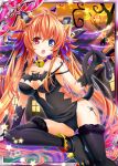 1girl :o animal_ears bell black_dress black_gloves blue_eyes cat_ears cat_tail collaboration dress gloves halloween halloween_costume jingle_bell long_hair looking_at_viewer multicolored multicolored_eyes nou_(nounknown) official_art orange_hair red_eyes shinkai_no_valkyrie shinki_kakusei_melty_maiden tail thighhighs twintails underwear 