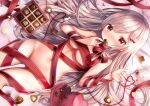  blush breasts candy chocolate gray_hair kohaku_muro long_hair navel nude original red_eyes ribbons signed valentine 