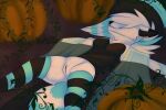  2018 anthro biped black_clothing blue_hair canid canine canis chillyphillix clothed clothing corpse costume death detailed_background digital_media_(artwork) female food fruit fur hair legwear lying mammal on_back outside plant pumpkin solo thigh_highs topless topwear white_body white_fur white_hair wolf 