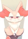  absurd_res anthro blush braixen canid canine cheek_tuft chest_tuft ear_tuft facial_tuft facing_viewer female fluffy fluffy_tail fur hi_res inner_ear_fluff letter mammal nintendo orange_body orange_fur pok&eacute;mon pok&eacute;mon_(species) red_eyes solo standing tuft video_games yellow_body yellow_fur も 