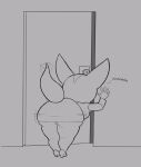  aggressive_retsuko anthro bent_over big_butt butt canid canine clothed clothing door female fenneko fox hi_res mammal mehdrawings monochrome panties sanrio solo thick_thighs underwear 