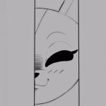  aggressive_retsuko anthro blush canid canine female fenneko fox hi_res looking_at_viewer mammal mehdrawings monochrome one_eye_obstructed sanrio smile solo 