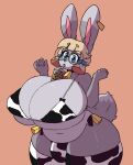  animal_print anthro between_breasts big_breasts breasts bulge cleavage clothed clothing cow_print drinking eyewear glasses gynomorph hi_res huge_breasts hyper hyper_breasts intersex jinx_doodle lagomorph leporid mammal overweight rabbit solo tea_(teabunni) teabunni thick_thighs 