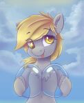  absurd_res ardail blonde_hair chest_tuft cloud cloudscape derp_eyes derpy_hooves_(mlp) equid equine female friendship_is_magic hair hi_res horse mammal my_little_pony pony sky solo tongue tongue_out tuft yellow_eyes 