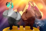  2021 absurd_res anthro baconbasket big_breasts big_butt breasts butt canid canine canis digital_drawing_(artwork) digital_media_(artwork) digital_painting_(artwork) duo english_text female female/female fur hair hi_res holiday_dressed holiday_greeting holiday_message huge_breasts huge_butt hyper lagomorph leporid light lighting lopunny mammal monica_(baconbasket) nintendo open_mouth overweight pok&eacute;mon pok&eacute;mon_(species) rabbit shaded signature simple_background smaller_version_at_source smile text thick_thighs video_games wolf 