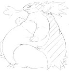  anthro belly black_and_white feral fire hair hi_res immobile male monochrome morbidly_obese nintendo obese overweight pok&eacute;mon pok&eacute;mon_(species) simple_background sketch solo typhlosion video_games weight_gain zephy_03 