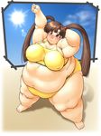  1girl bikini blush breasts brown_eyes brown_hair comic_party fat female harumi-knd obese solo swimsuit twintails 